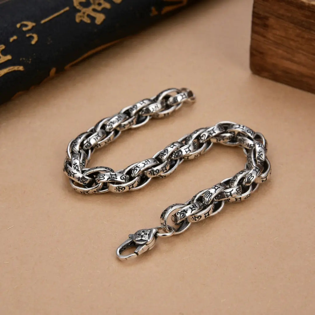 Sterling Silver Retro Distressed Mantra Bracelet