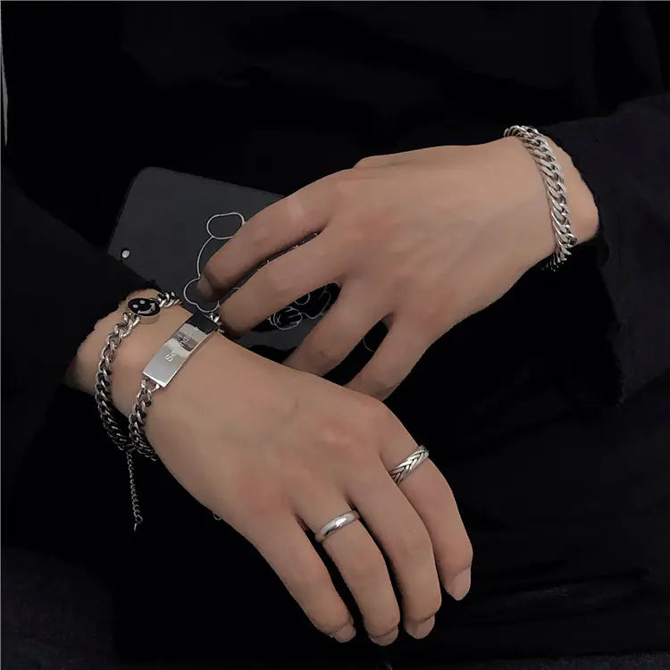 Sterling Silver Retro Distressed Mantra Bracelet