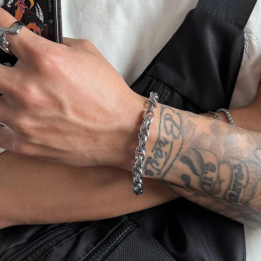 Sterling Silver Retro Distressed Mantra Bracelet